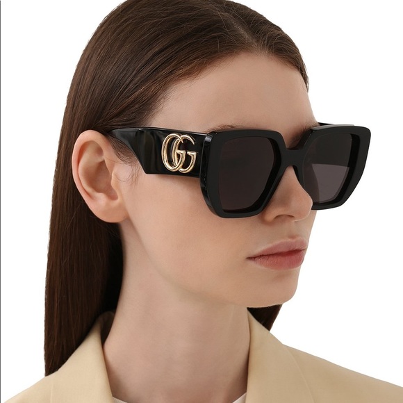 NEW GUCCI GG0956S 003 BLACK OVERSIZED WOMEN’S SUNGLASSES GUCCI - Picture 3 of 14
